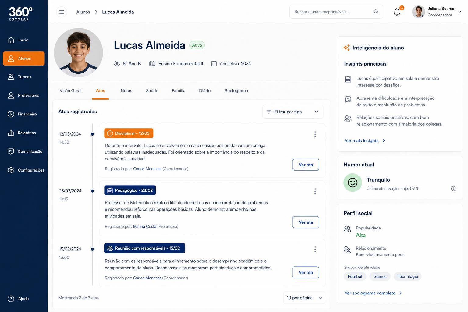 Perfil 360° do aluno no VS360